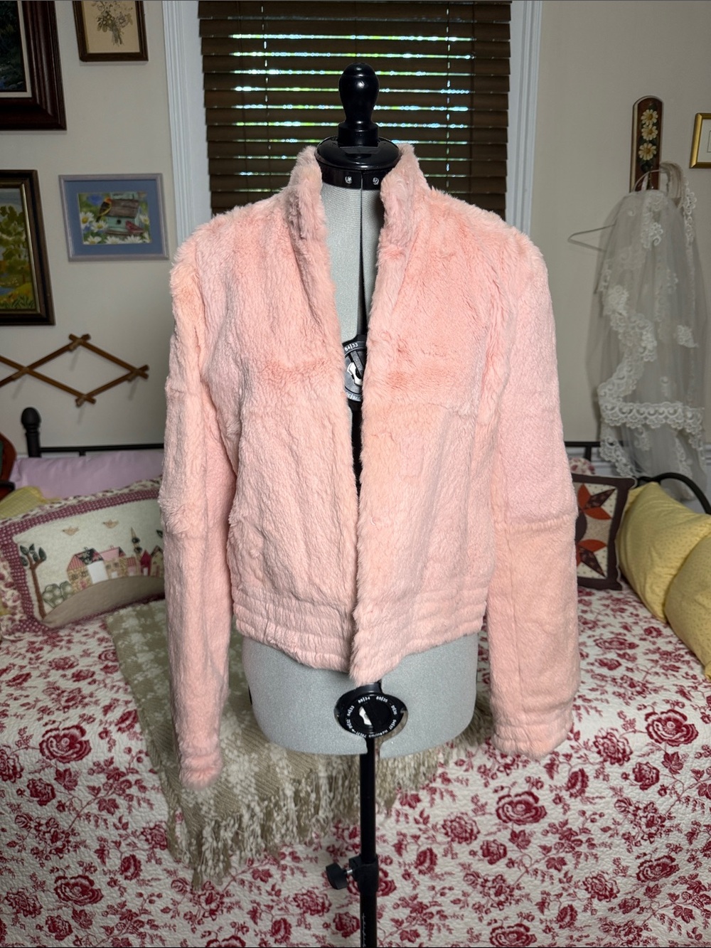 BCBGMaxAzria Blush Pink Rabbit Fur Teddy Jacket